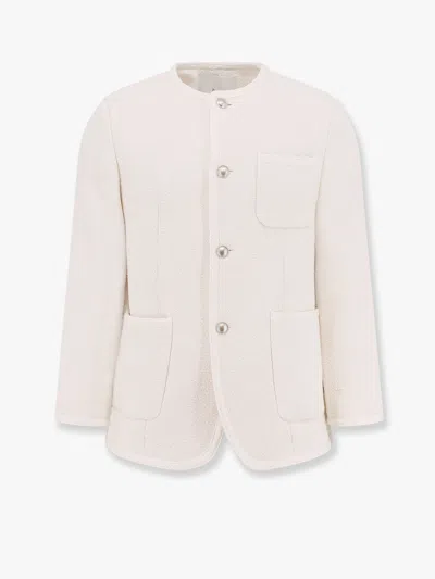 Dunst Cotton Blend Blazer With Bouclé Effect In White