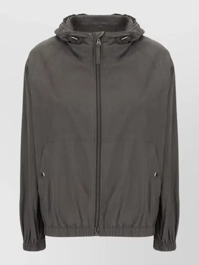 Dunst Cotton Blend Hooded Jacket Elastic Cuffs Hem In Gray