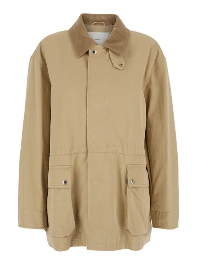 Dunst Cotton Blend Jacket With Ribbed Classic Collar In Beige