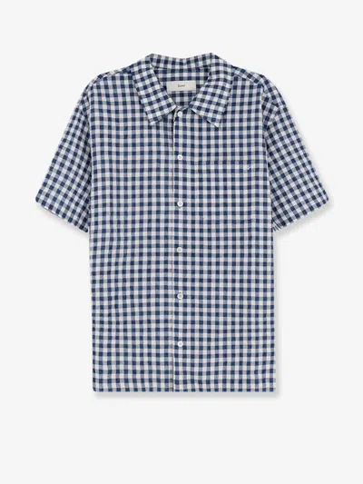 Dunst Cotton Blend Shirt With Check Pattern In Blue