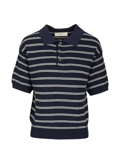 Dunst Cotton Blend Striped Polo Shirt In Blue
