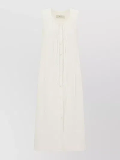 Dunst Cotton Dress Pleated Skirt Scalloped Hem Sleeveless In White