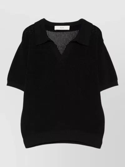 Dunst Cotton Linen Polo Shirt V Neck In Black