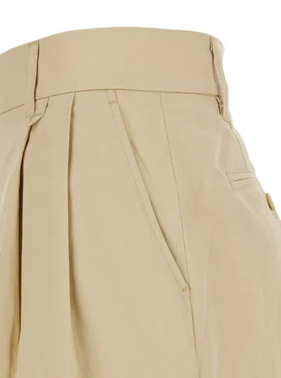 DUNST BEIGE BERMUDA SHORTS WITH PINCES IN COTTON AND LINEN WOMAN