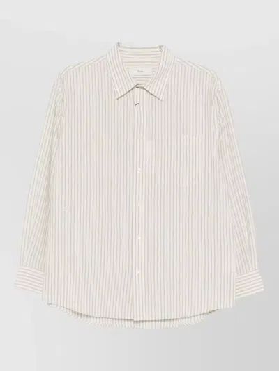 Dunst Cotton Shirt Long Sleeves Chest Pocket Stripes In Neutral