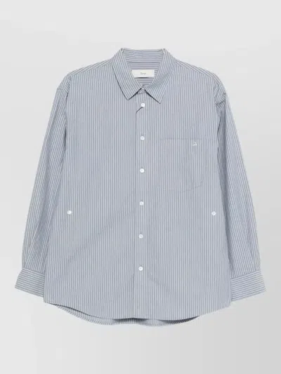Dunst Cotton Shirt Long Sleeves Chest Pocket Stripes In Blue