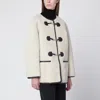 Dunst Collarless Buckled Shearling Jacket Cream In Neutral