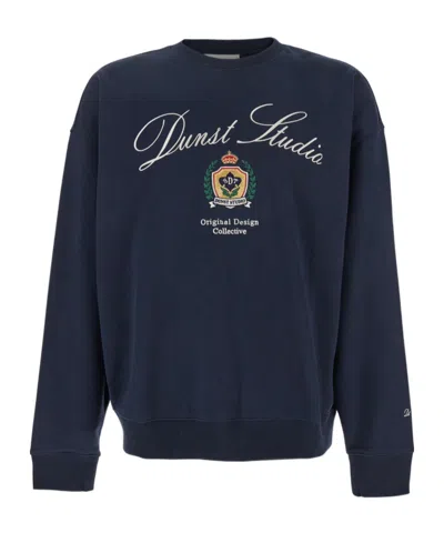 Dunst Crewneck Sweatshirt With Front Embroidery In Blue