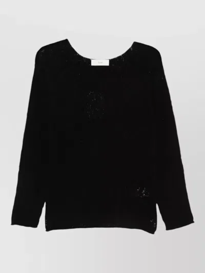 Dunst Crochet Round Neck Knit Long Sleeve Jumper In Black