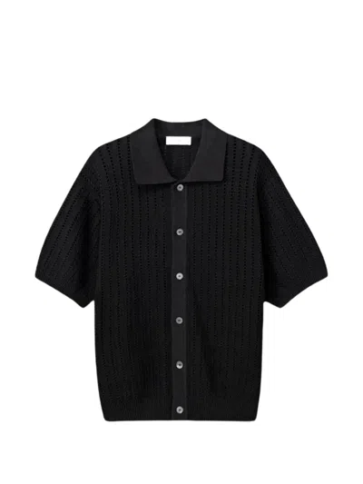 Dunst Crochet-knit Collared Cardigan In Black