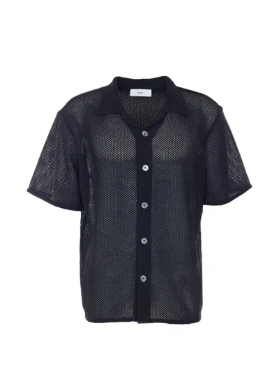Dunst Crochet-knit Open-collar Shirt In Blue