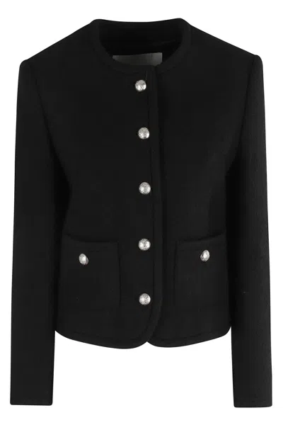 DUNST CROPPED BLACK TWEED JACKET WITH BUTTON DETAILING