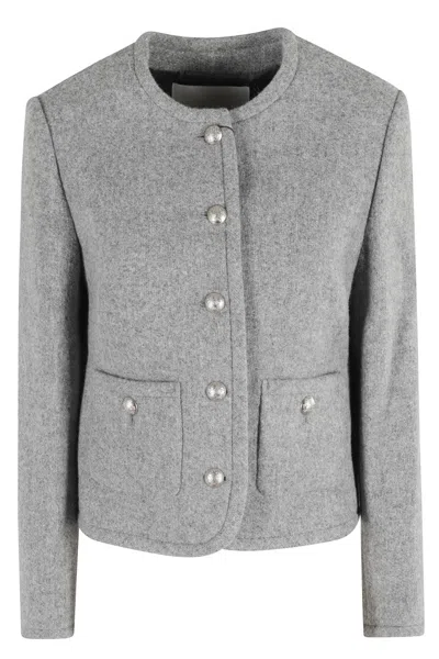 DUNST CROPPED GREY MELANGE TWEED JACKET