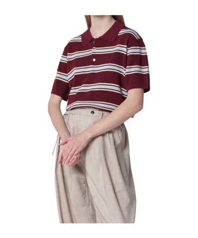 Dunst Cropped Striped Polo T-shirt In Red