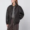 Dunst Dark Brown Leather Zip-up Bomber Jacket In Black