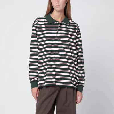 DUNST DARK GREEN STRIPED COTTON POLO SHIRT