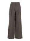 Dunst Double Pleated Wide Chino Slacks In Brown