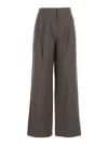Dunst Double Pleated Wide Chino Slacks In Brown