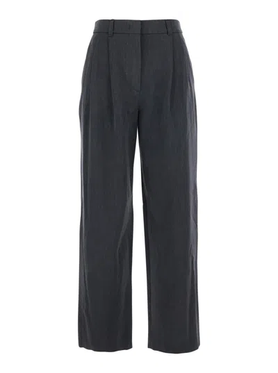 Dunst Double Pleated Wide Slacks In Gray