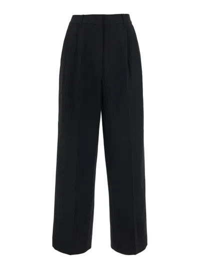 Dunst Double-pleated High-waist Wide-leg Slacks With Side Pockets In Black