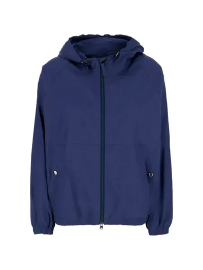 Dunst Unisex Summer Breeze Windbreaker Blue Jacket With Front Zip And Hood In Cotton And Polyester For Men