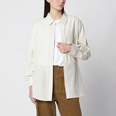Dunst Dt Logo Double-stripe Cotton Casual Shirt In Beige