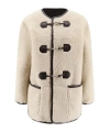 Dunst Collarless Buckled Shearling Jacket Cream In Multi