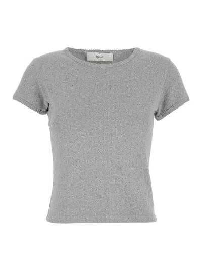 Dunst Essential Grey Crochet Crewneck T-shirt In Cotton Woman In Gray
