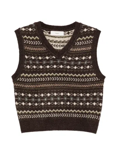 Dunst Fair Isle-knit V-neck Sweater Vest In Brown