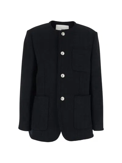 Dunst Black Crew-neck Jacket With Three Front Pockets In Cotton Blend Woman