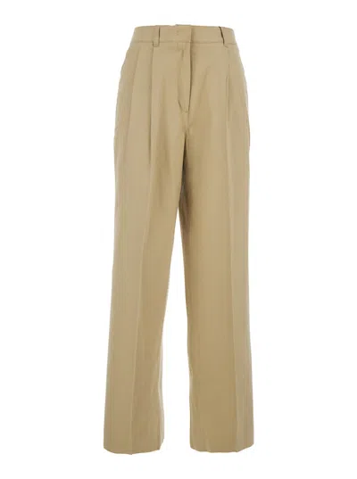 Dunst Front-pleat Trousers With Logo-embroidered Pocket In Beige