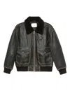Dunst Shearling Collared Leather Jacket Brushed Brown In Black