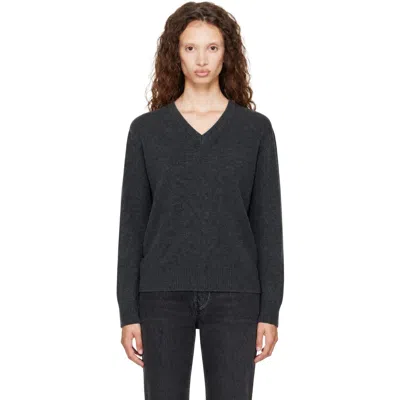 Dunst Gray Cashmere V-neck Sweater In Black