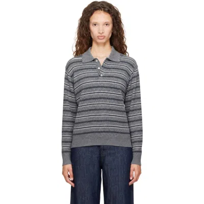 Dunst Gray Collared Striped Sweater In Grey