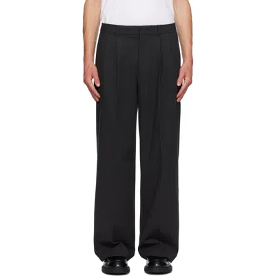 Dunst Gray Double Pleated Wide Slack Trousers In Black
