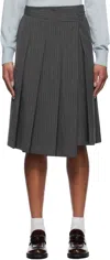 Dunst Gray Ribboned Wide Pleats Midi Skirt In Grey Stripe