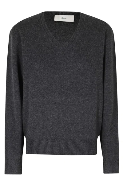 Dunst Gray V-neck Wool-cashmere Sweater In Animal Print