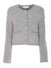 Dunst Grey Collarless Knit Jacket In Animal Print