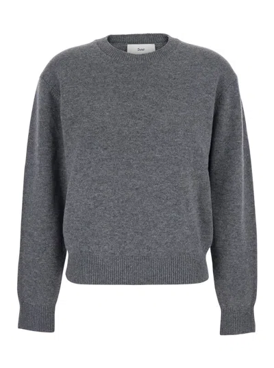 Dunst Grey Crewneck Sweater With Ribbed Trims In Cashmere Woman In Gray