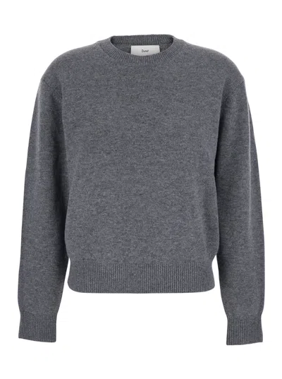 Dunst Grey Crewneck Sweater With Ribbed Trims In Cashmere Woman In Gray