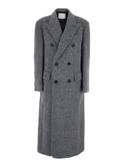 DUNST GREY DOUBLE-BREASTED COAT WITH PEAK REVERS IN BRUSHED WOOL WOMAN