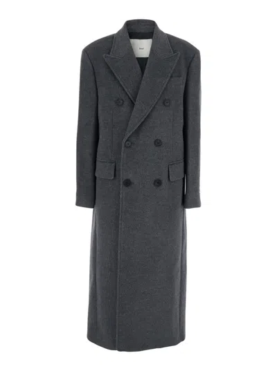 DUNST GREY DOUBLE-BREASTED COAT WITH PEAK REVERS IN CASHMERE WOMAN