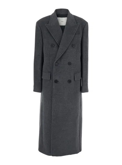 Dunst Grey Double-breasted Coat With Peak Revers In Cashmere Woman In Black