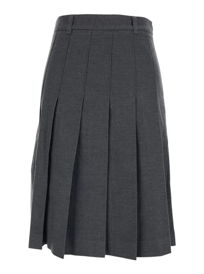 DUNST GREY PLEATED MIDI SKIRT WITH BELT LOOPS AND SIDE CONCEALED CLOSURE IN WOOL WOMAN