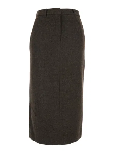 DUNST BROWN SKIRT WITH REAR SINGLE VENT AND ALL-OVER CHECK MOTIF IN WOOL BLEND WOMAN