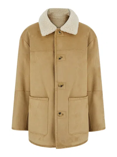 Dunst Half-length Synthetic Fur Jacket With Zip Front In Beige