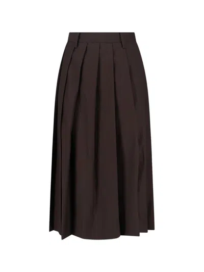Dunst High Waist Midi Skirt With Pleated Design In Brown