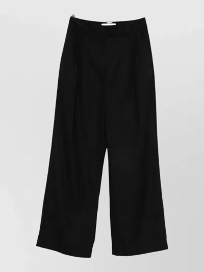 Dunst High Waist Pleated Wide Leg Belted Trousers In Black