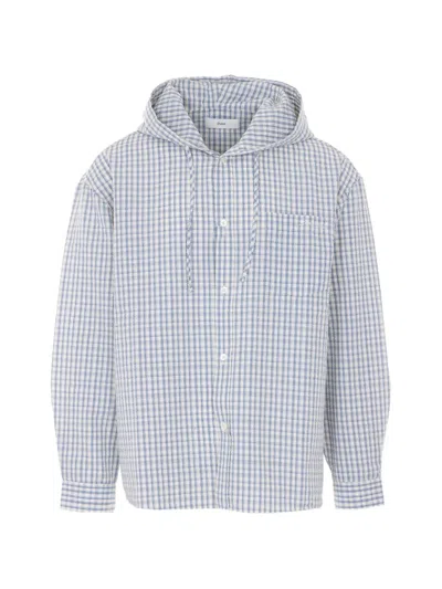 Dunst Hooded Check Shirt Jacket In Blue