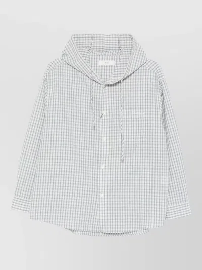 Dunst Hooded Check Shirt Jacket Drawstring Detail In Blue